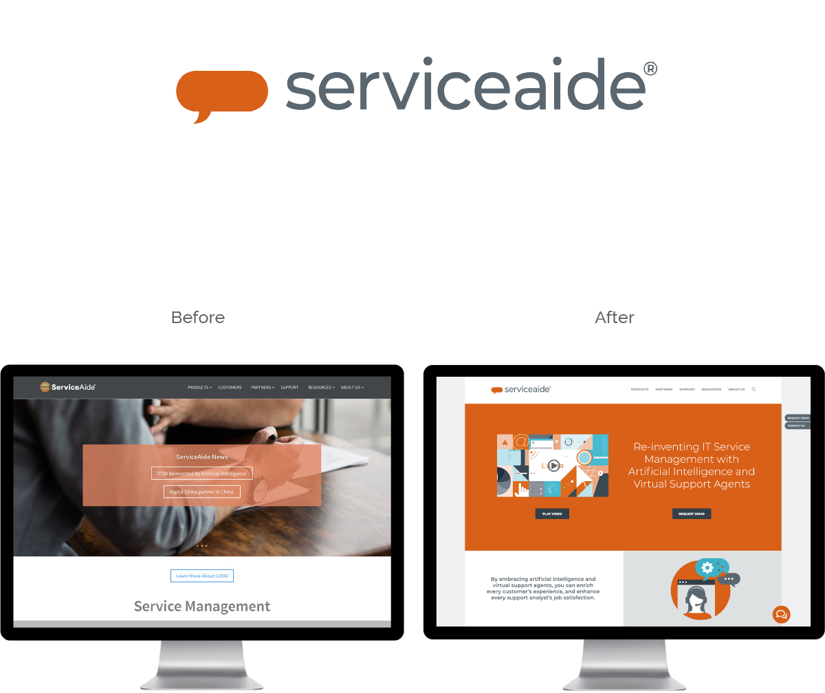 Serviceaide website - before and after